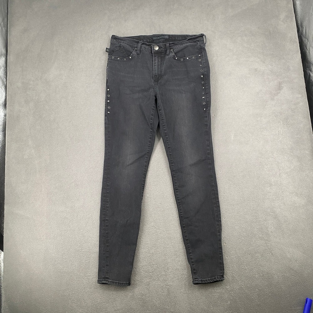 Rock & Republic Womens Size 10 Black Studded Skinny Jeans Grommet Denim Pants